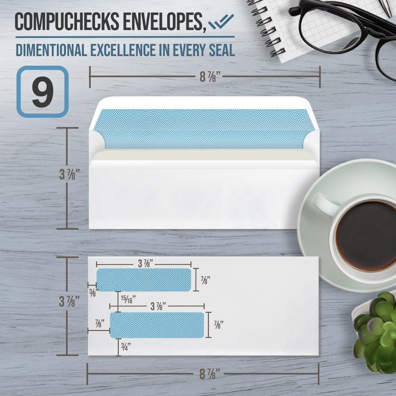 Compuchecks Double Window Envelopes #9- Flip and Seal Flap, Security Business Mailing Envelopes - Tamper Evident, Security Tint - 500 Count - Image 3